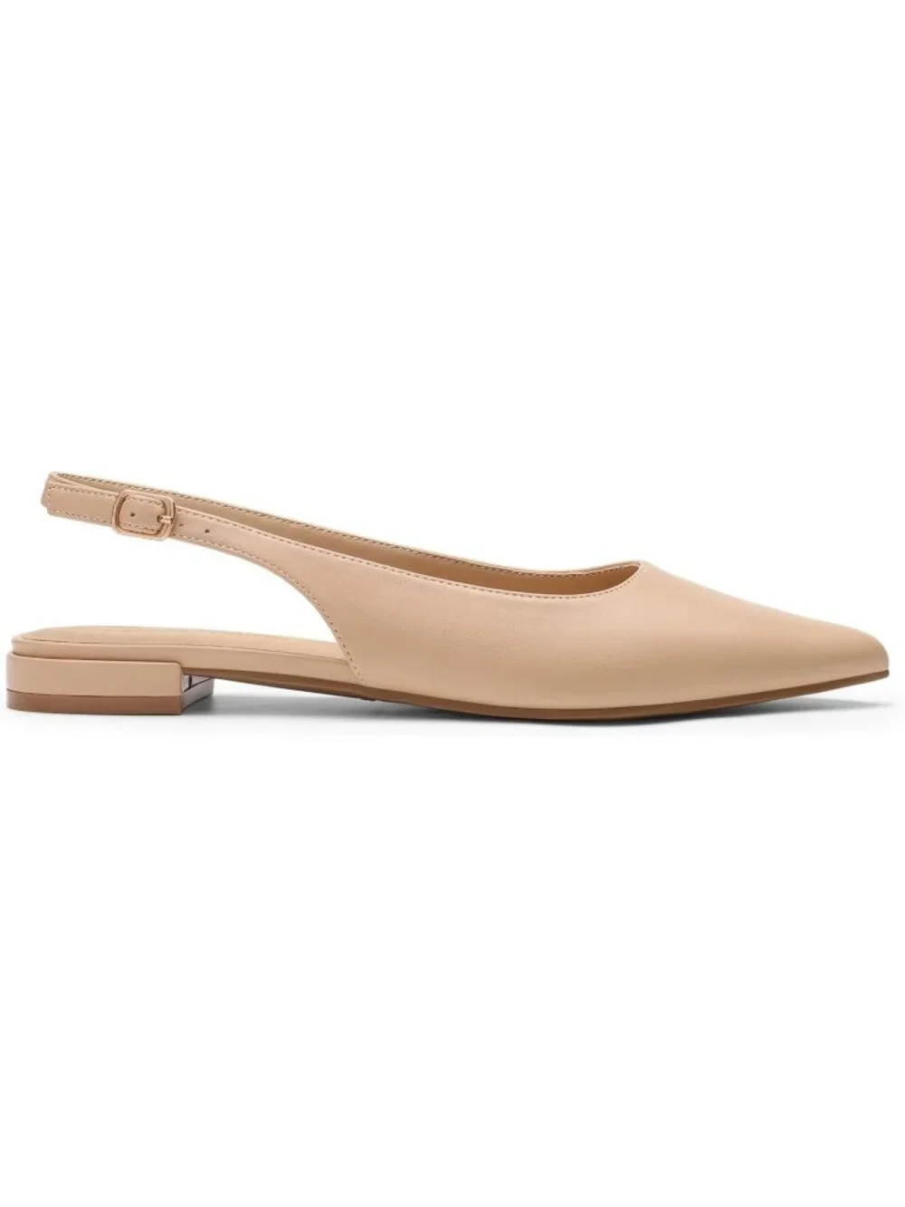 Women's Nude Leather Slingback Pointed Toe Ballet Flats Buckle Strap Dress Shoes